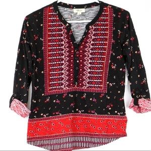 Style & Co Petite Printed 3/4 Roll Tab Sleeve